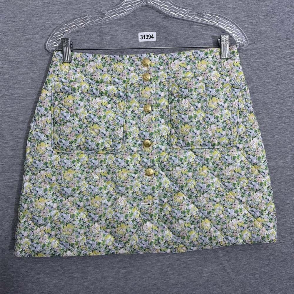 JCrew Liberty Fabric Quilted Button Front Mini Skirt Womens 4 Floral Yellow